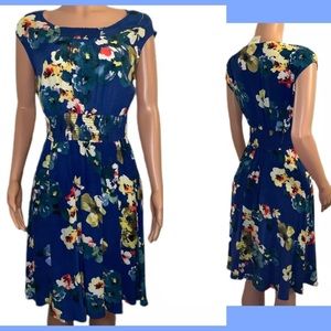 Blue Floral Smocked Vint-y Mauve Smocked Dress XS